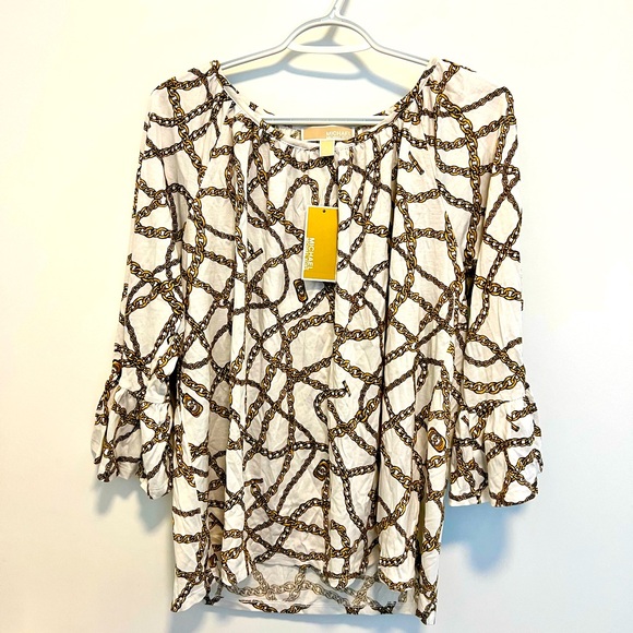 Michael Kors White and Gold Chain Print Shirt - Picture 1 of 3